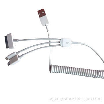 3-in-1 Micro 30/8-pin Charging Data Sync Spring USB Cable for iPhone 5/5/4s and Samsung